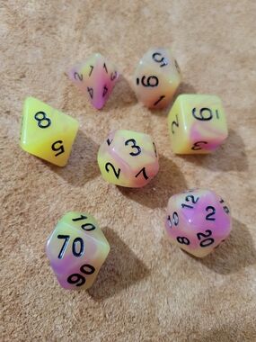 Pearlescent Yellow and Pink RPG Dice Set